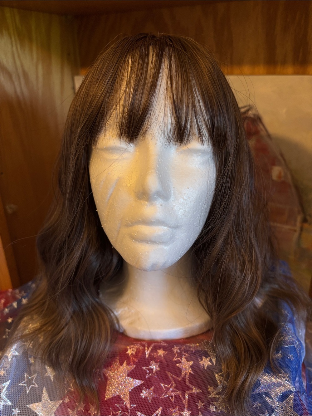 Women’s Brown Wavy Wig with Bangs - Soft Natural Look
